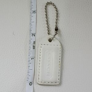 Coach White Leather Hangtag with Silver Chain